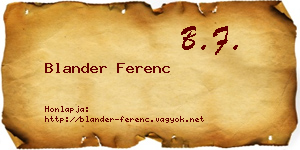 Blander Ferenc névjegykártya